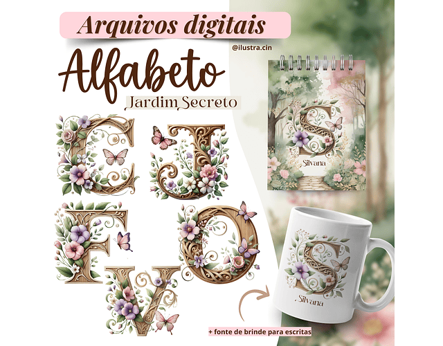 Kit Digital Alfabeto Floral Jardim Secreto - Ilustracin