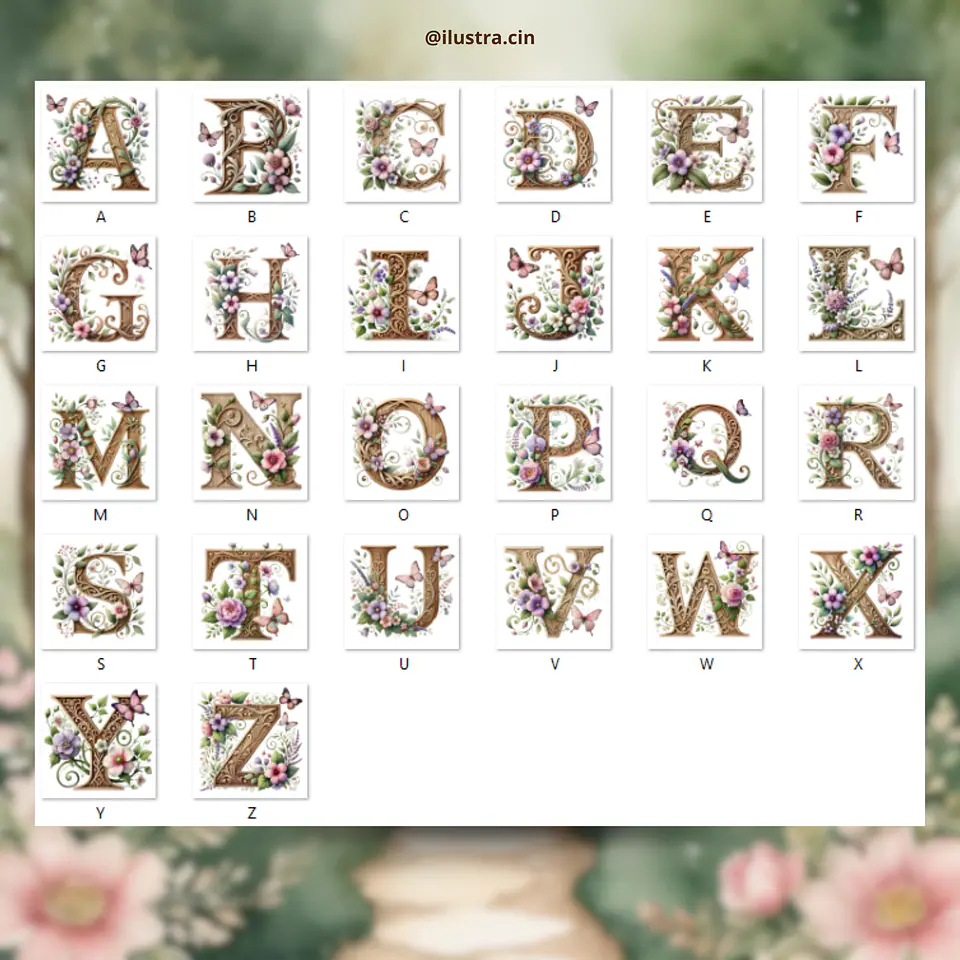 Kit Digital Alfabeto Floral Jardim Secreto - Ilustracin 2