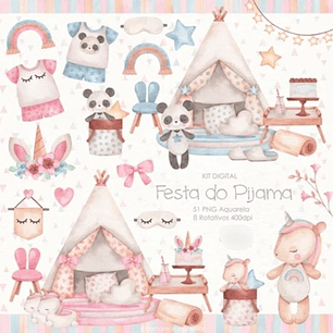 Kit Digital Festa do Pijama Aquarela - com amor aquarelas