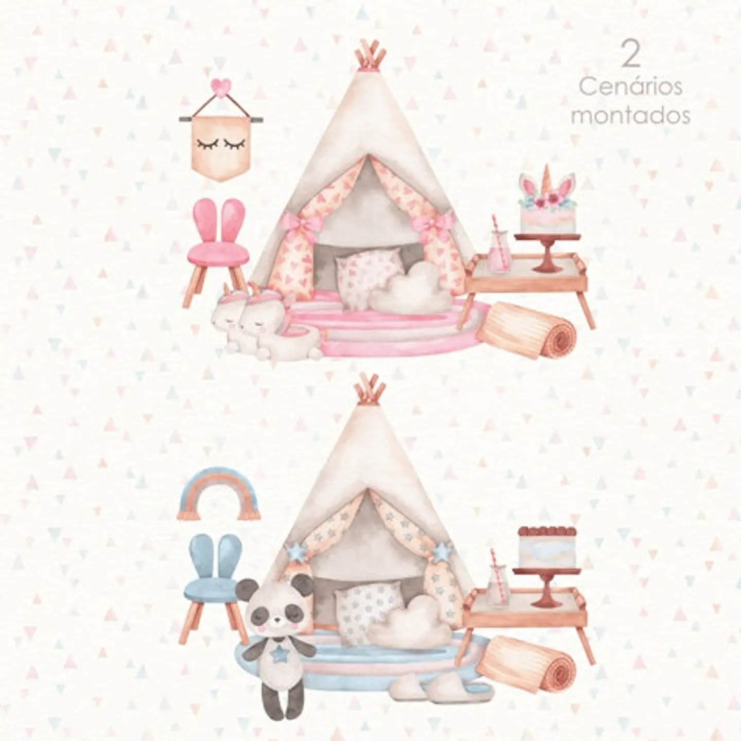 Kit Digital Festa do Pijama Aquarela - com amor aquarelas 2