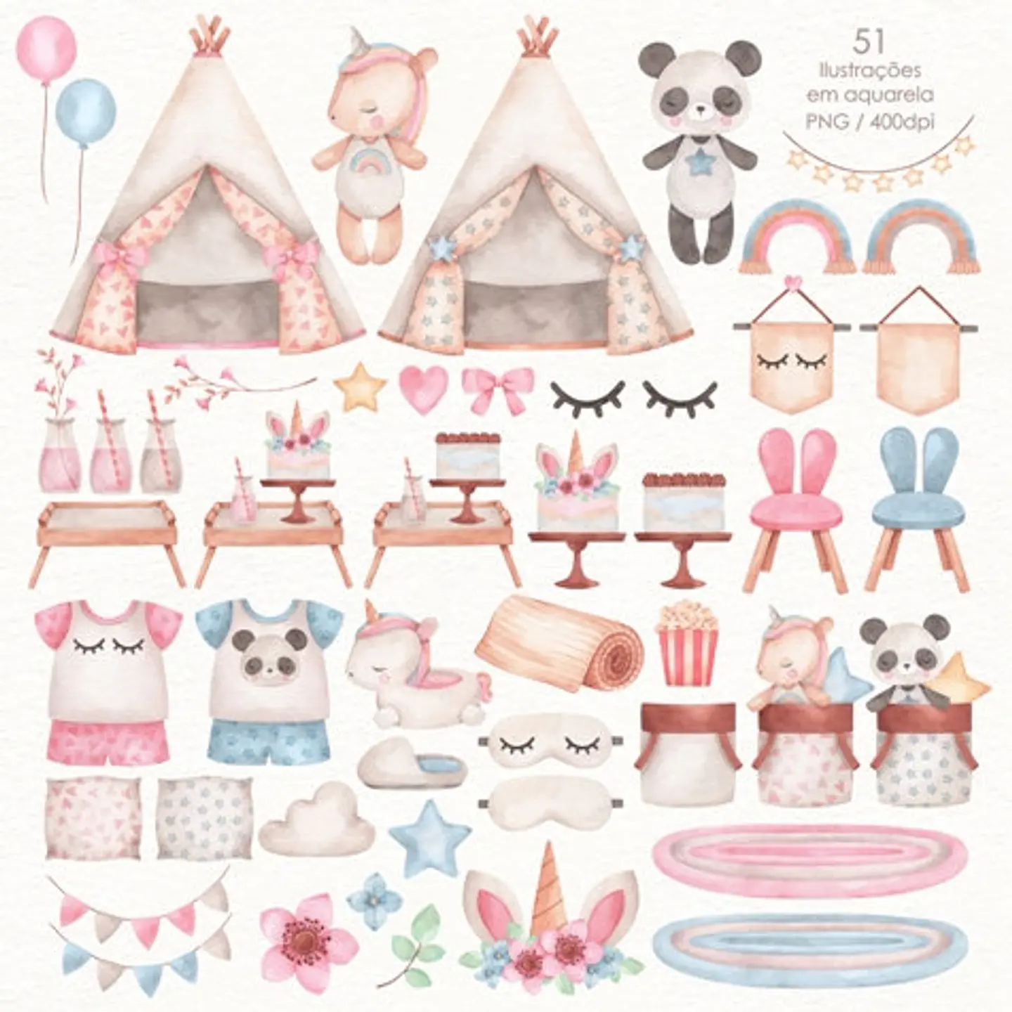 Kit Digital Festa do Pijama Aquarela - com amor aquarelas 5