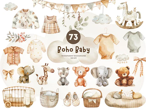 Kit Digital Bebê Boho Aquarela