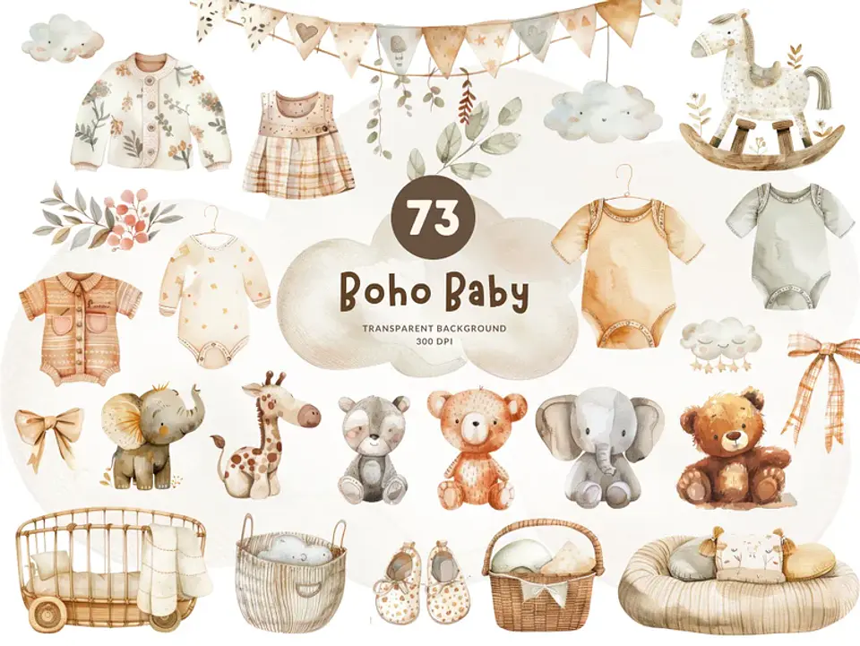 Kit Digital Bebê Boho Aquarela 1