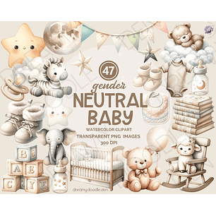 Kit Digital Bichinhos Bebê Neutro Aquarela