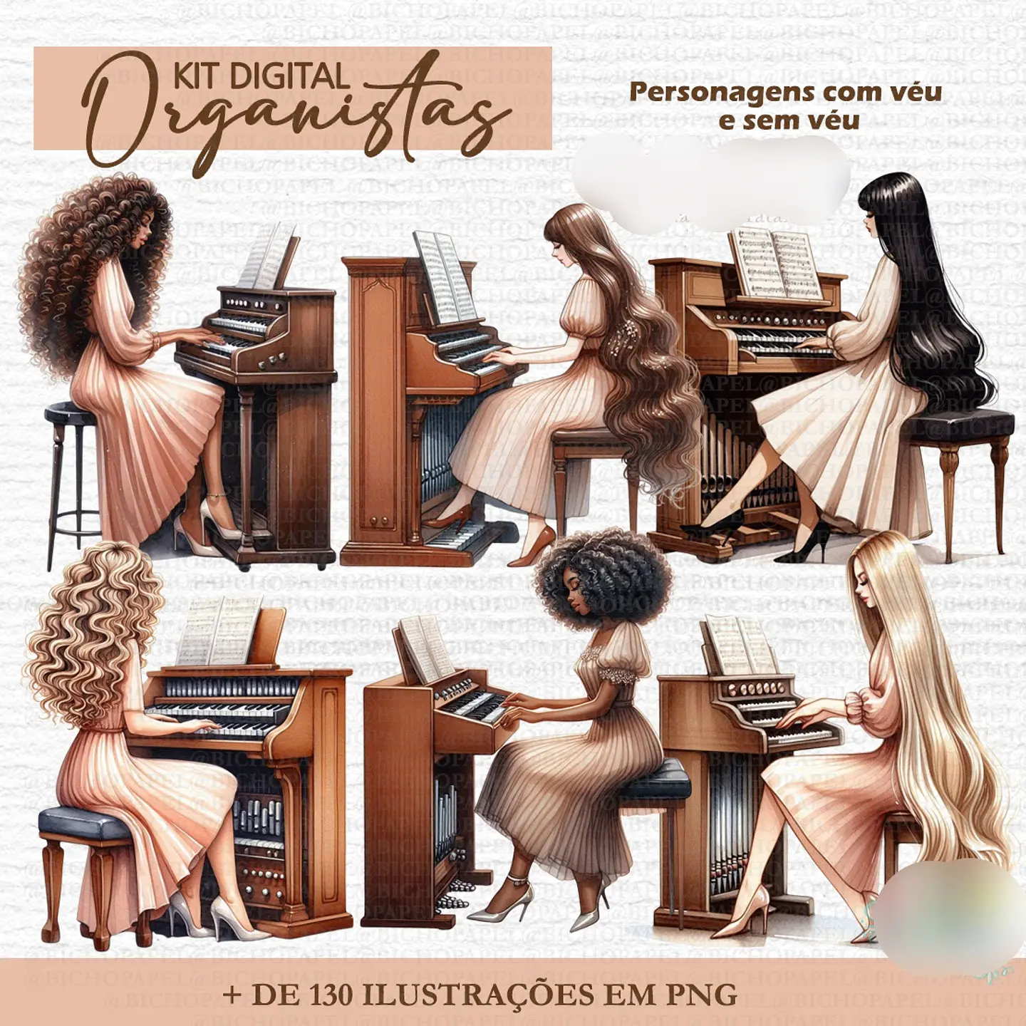 Kit Digital Ilustrações Organistas - bicho papel 2