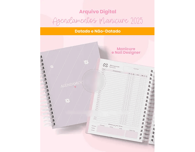 Arquivo Agenda Agendamentos Manicure e Nail Designer 2025 - Branco Papel