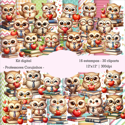Kit Digital Dia dos Professores Corujinhos - cute corte