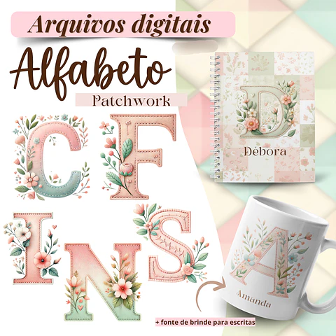 Kit Digital Alfabeto Patchwork Floral - ILUSTRACIN