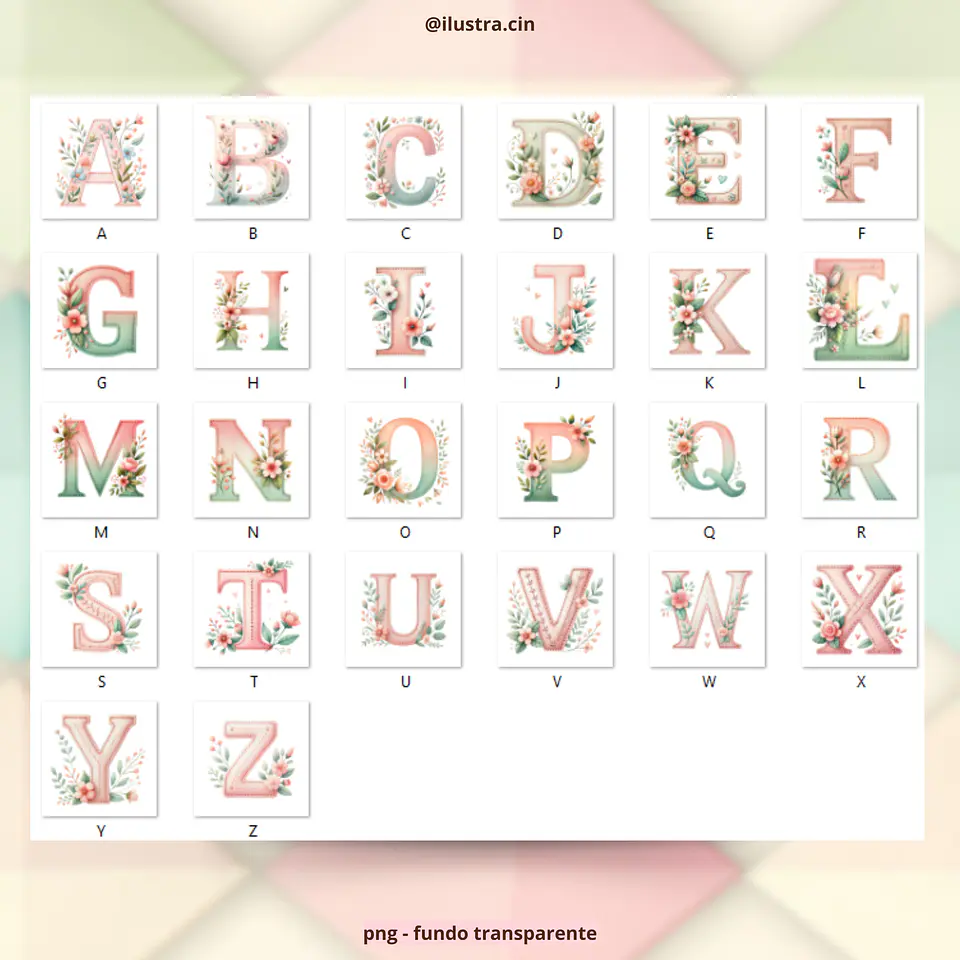 Kit Digital Alfabeto Patchwork Floral - ILUSTRACIN 2