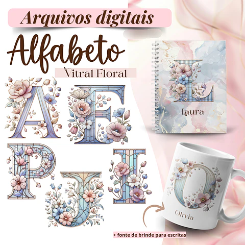 Kit Digital Alfabeto Vitral Floral - ILUSTRACIN