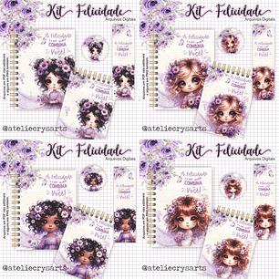 Arquivo Kit Felicidade Floral Lilás  - Arts da Crys