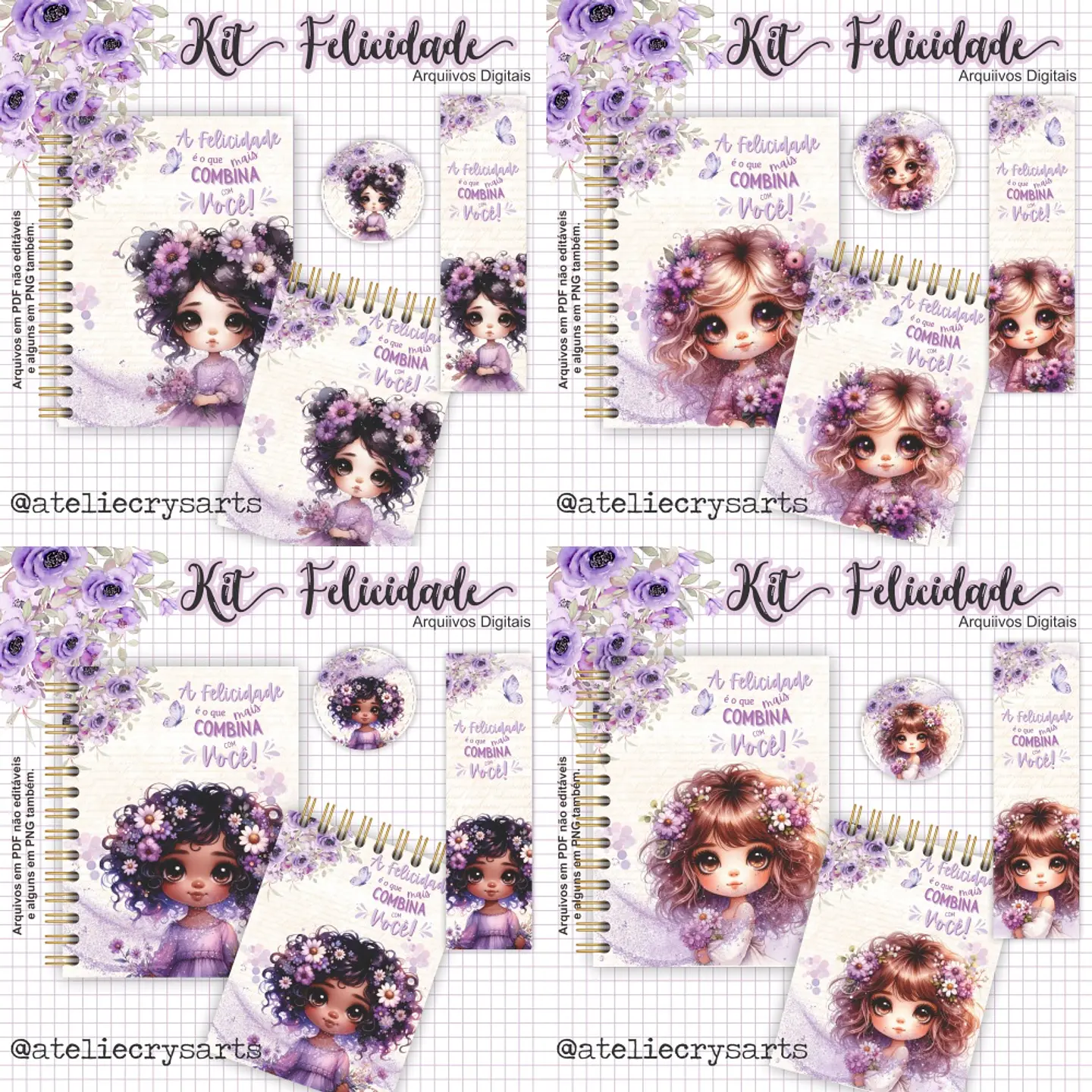 Arquivo Kit Felicidade Floral Lilás  - Arts da Crys 1
