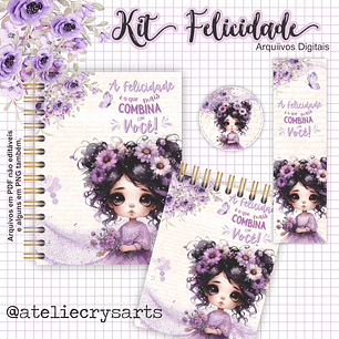 Arquivo Kit Felicidade Floral Lilás  - Arts da Crys