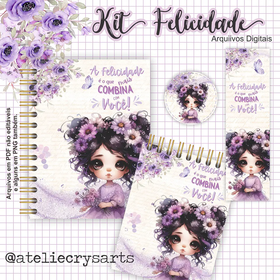 Arquivo Kit Felicidade Floral Lilás  - Arts da Crys 2