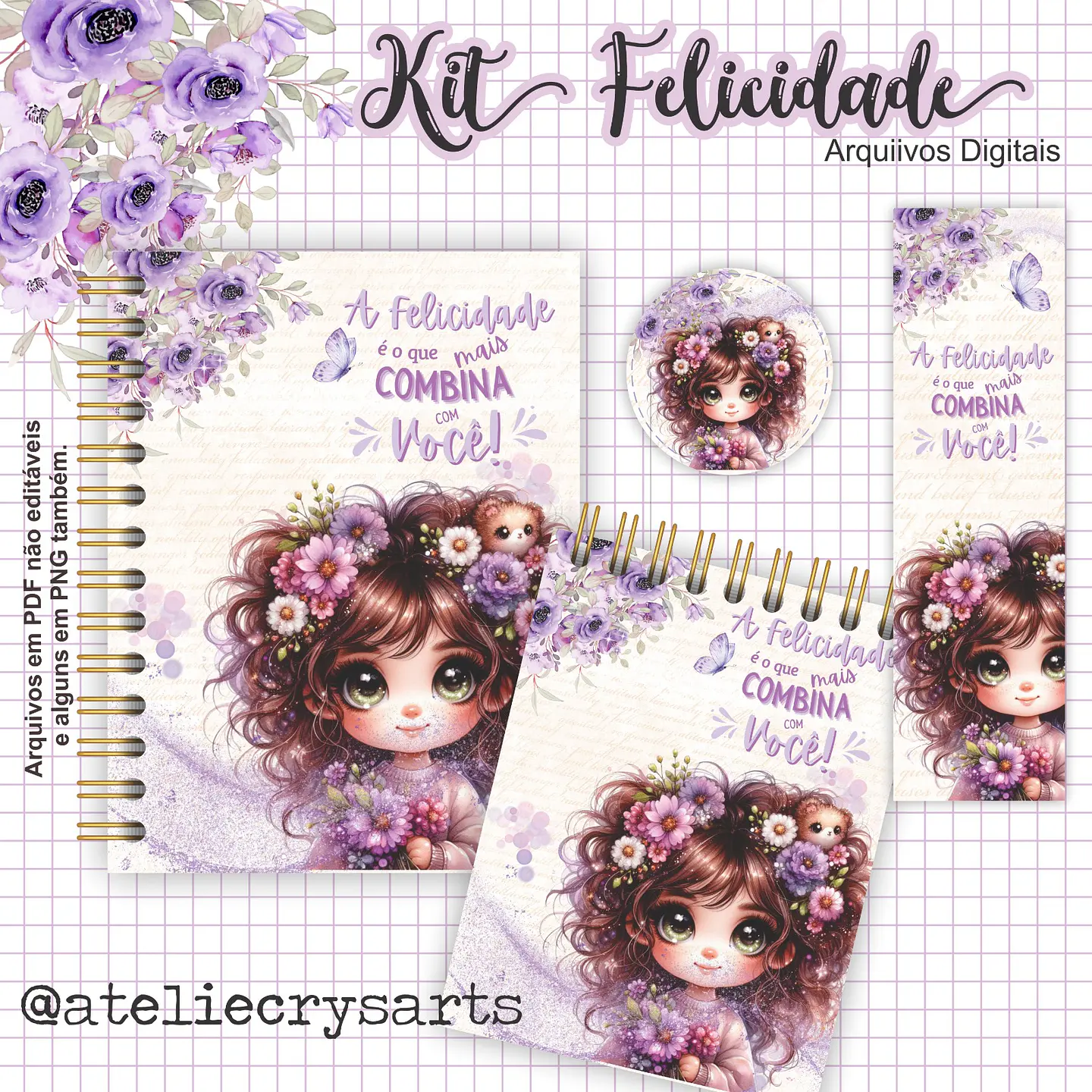 Arquivo Kit Felicidade Floral Lilás  - Arts da Crys 7