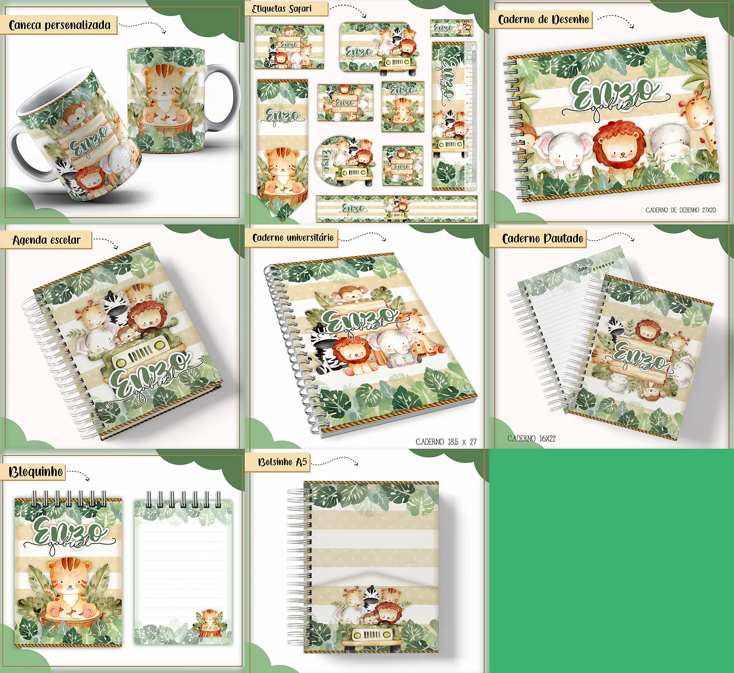 Arquivo encadernação kit escolar Safari - LINA CRIATIVA 1