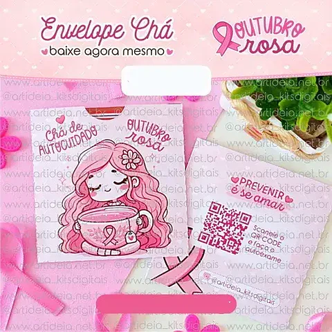 Arquivo Outubro Rosa Envelope de Chá - art ideia