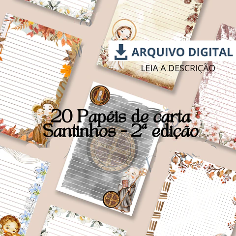 Arquivo 20 Papéis de Carta Santinhos + Bônus - PITAKOS