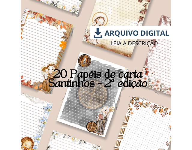 Arquivo 20 Papéis de Carta Santinhos + Bônus - PITAKOS