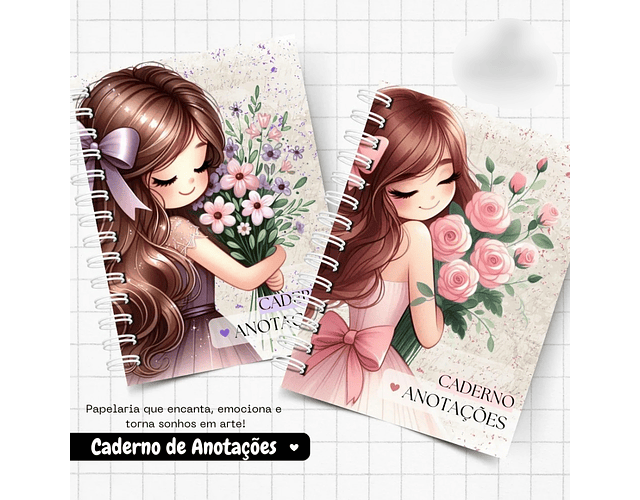 Arquivo Encadernação Pack Caderno de Anotações Menina Floral - ENCADERNA LOVERS