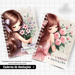 Arquivo Encadernação Pack Caderno de Anotações Menina Floral - ENCADERNA LOVERS