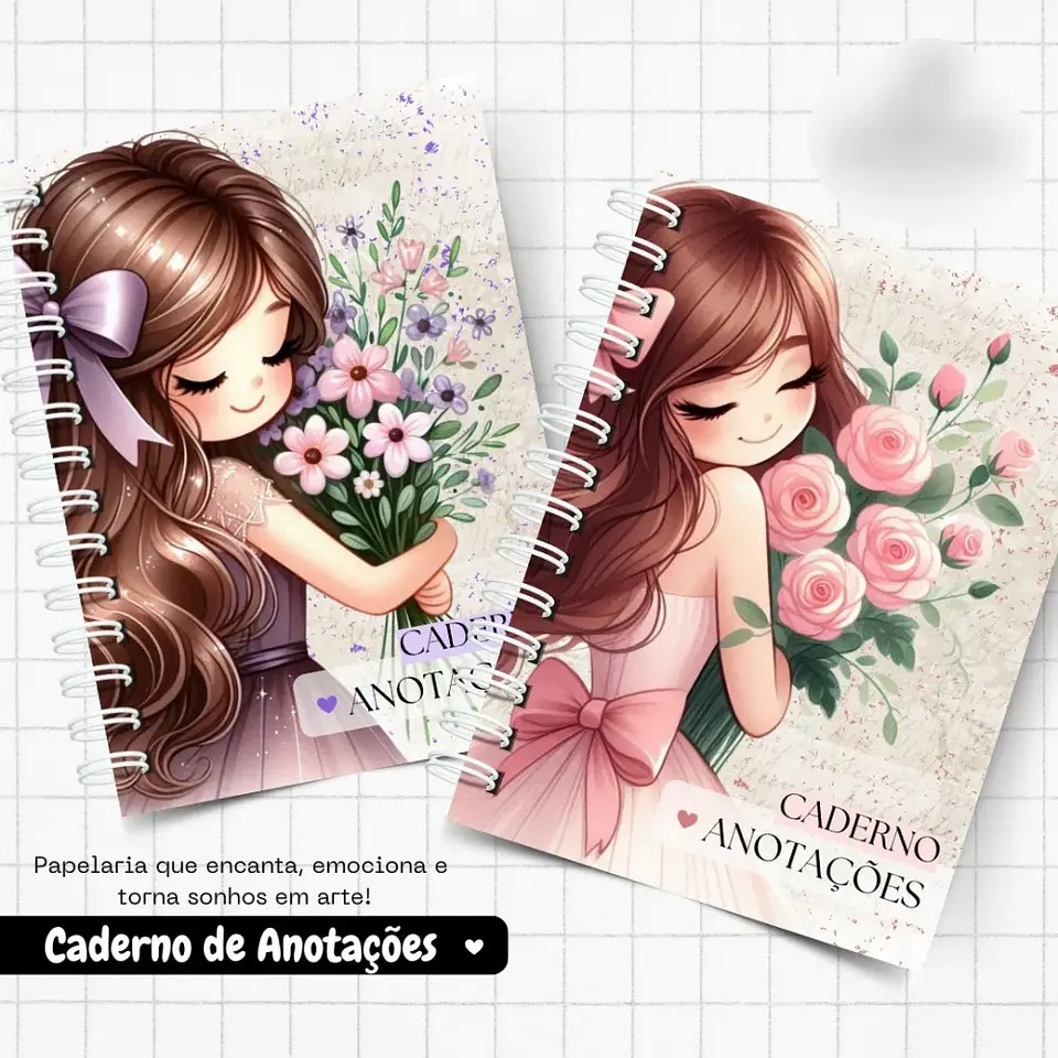 Arquivo Encadernação Pack Caderno de Anotações Menina Floral - ENCADERNA LOVERS 2