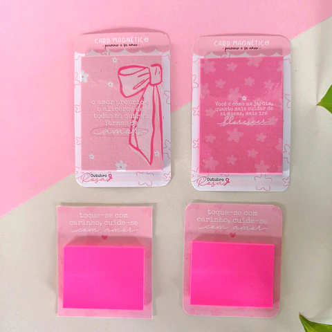 Arquivo Outubro Rosa Card Post It e Marcador de Páginas Magnético - cuteb