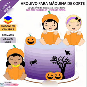  Arquivo Topo de Bolo Halloween Bebê na Abóbora - EM CAMADAS