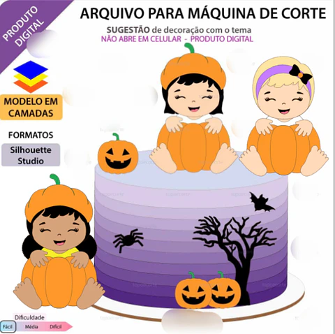  Arquivo Topo de Bolo Halloween Bebê na Abóbora - EM CAMADAS
