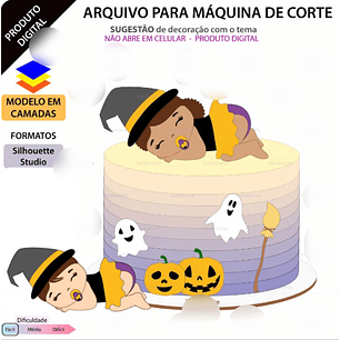  Arquivo Topo de Bolo Halloween Bebê Bruxinha - EM CAMADAS