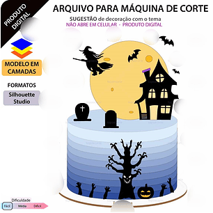  Arquivo Topo de Bolo Halloween Castelo - EM CAMADAS