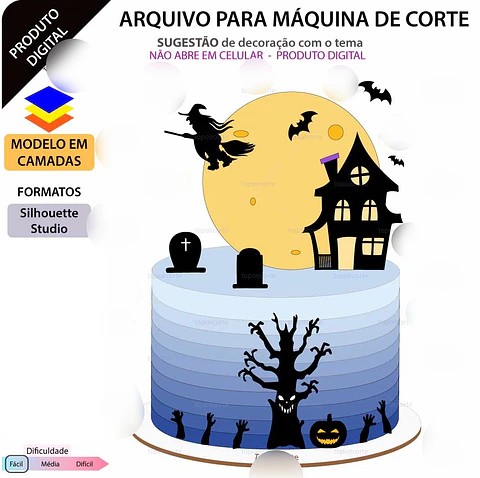  Arquivo Topo de Bolo Halloween Castelo - EM CAMADAS