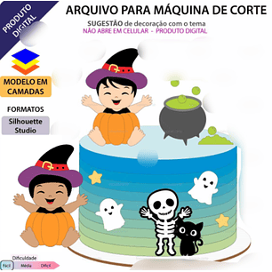  Arquivo Topo de Bolo Halloween Bebê na Abóbora - EM CAMADAS
