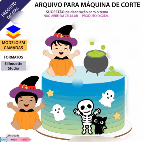  Arquivo Topo de Bolo Halloween Bebê na Abóbora - EM CAMADAS