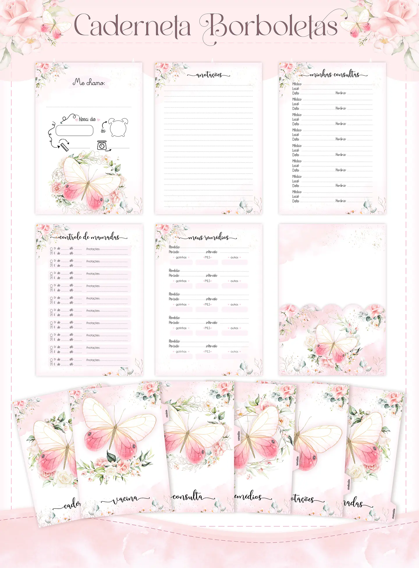 Arquivo Encadernação Baby Borboletas Aquarela - lina 9
