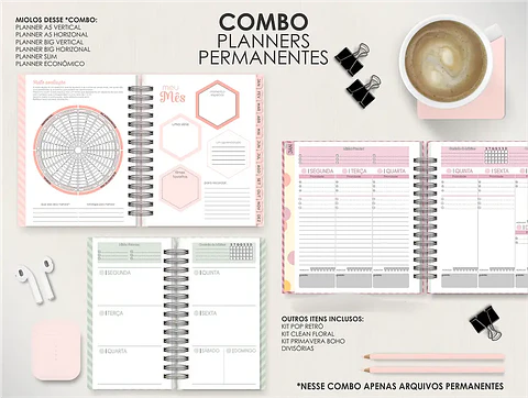 Arquivo Combo Planners Permanentes BIG, A5 e SLIM - Capas e Divisorias - Moldes da Le