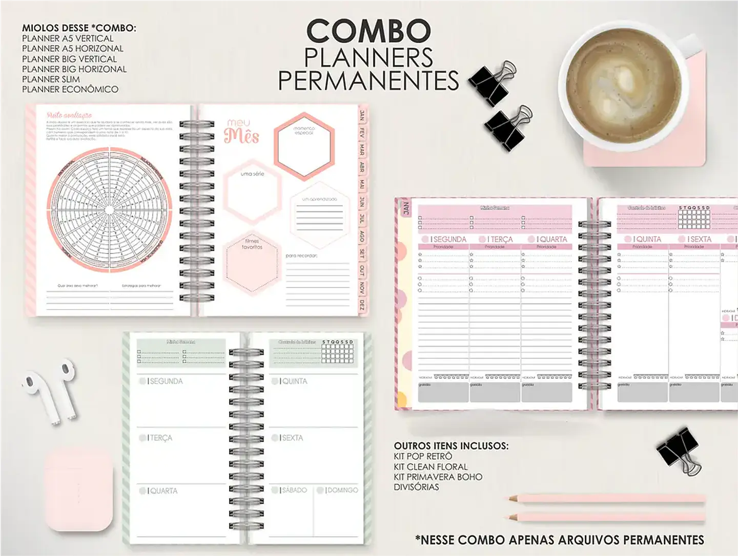 Arquivo Combo Planners Permanentes BIG, A5 e SLIM - Capas e Divisorias - Moldes da Le 1