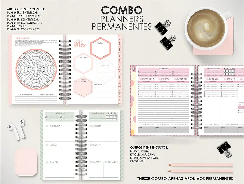 Arquivo Combo Planners Permanentes BIG, A5 e SLIM - Capas e Divisorias - Moldes da Le 1