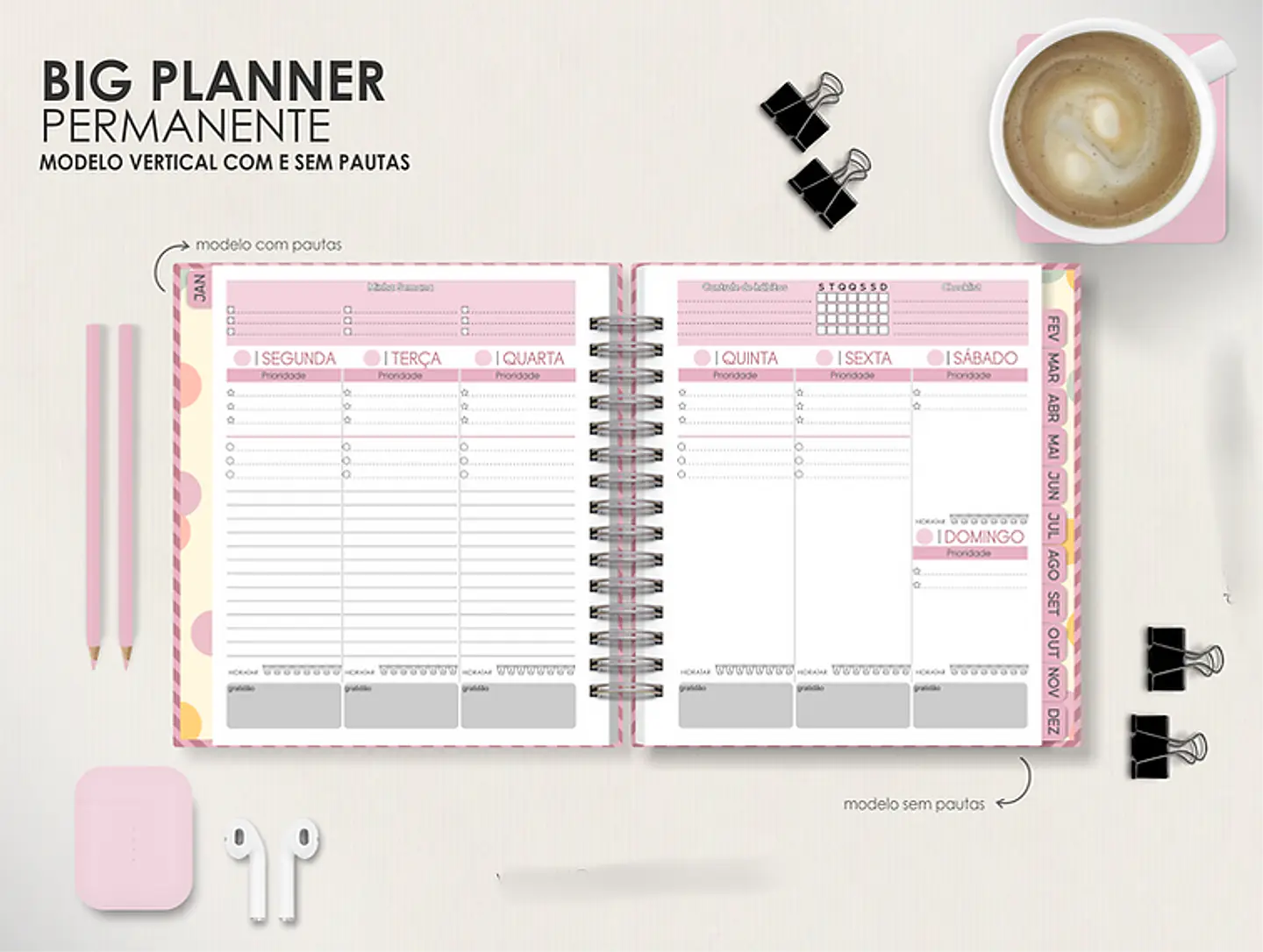 Arquivo Combo Planners Permanentes BIG, A5 e SLIM - Capas e Divisorias - Moldes da Le 5