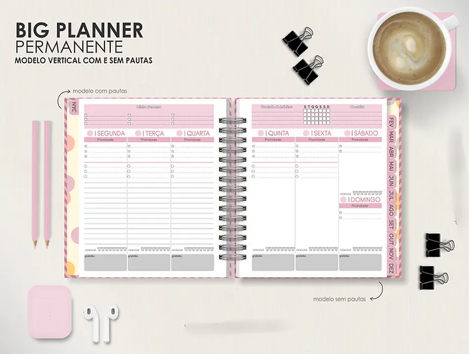 Arquivo Combo Planners Permanentes BIG, A5 e SLIM - Capas e Divisorias - Moldes da Le 5