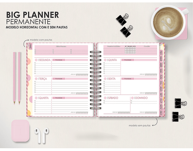 Arquivo Combo Planners Permanentes BIG, A5 e SLIM - Capas e Divisorias - Moldes da Le