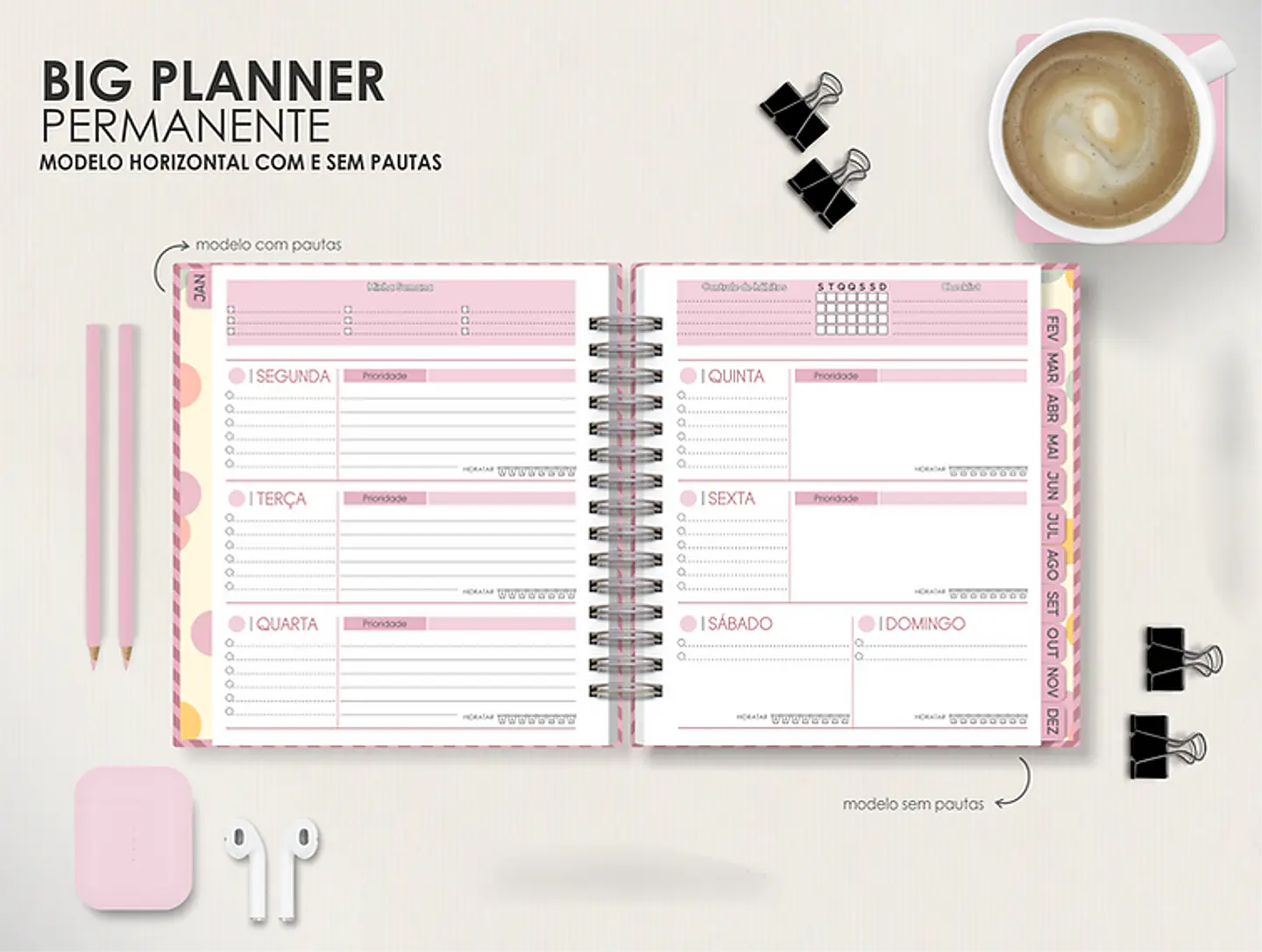 Arquivo Combo Planners Permanentes BIG, A5 e SLIM - Capas e Divisorias - Moldes da Le 9