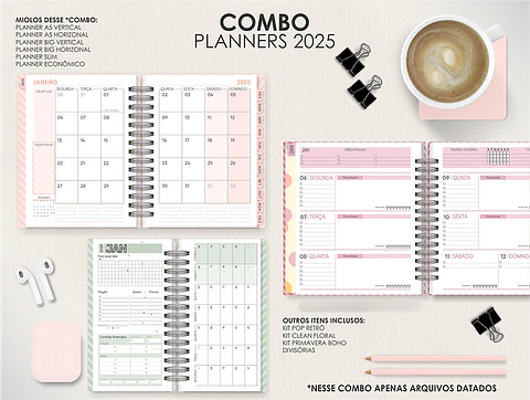 Arquivo Combo Planners Datados BIG, A5 e SLIM - Capas e Divisorias - Moldes da Le