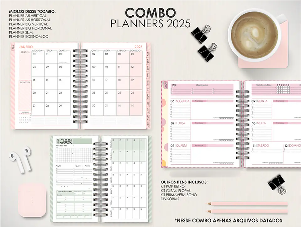 Arquivo Combo Planners Datados BIG, A5 e SLIM - Capas e Divisorias - Moldes da Le 1