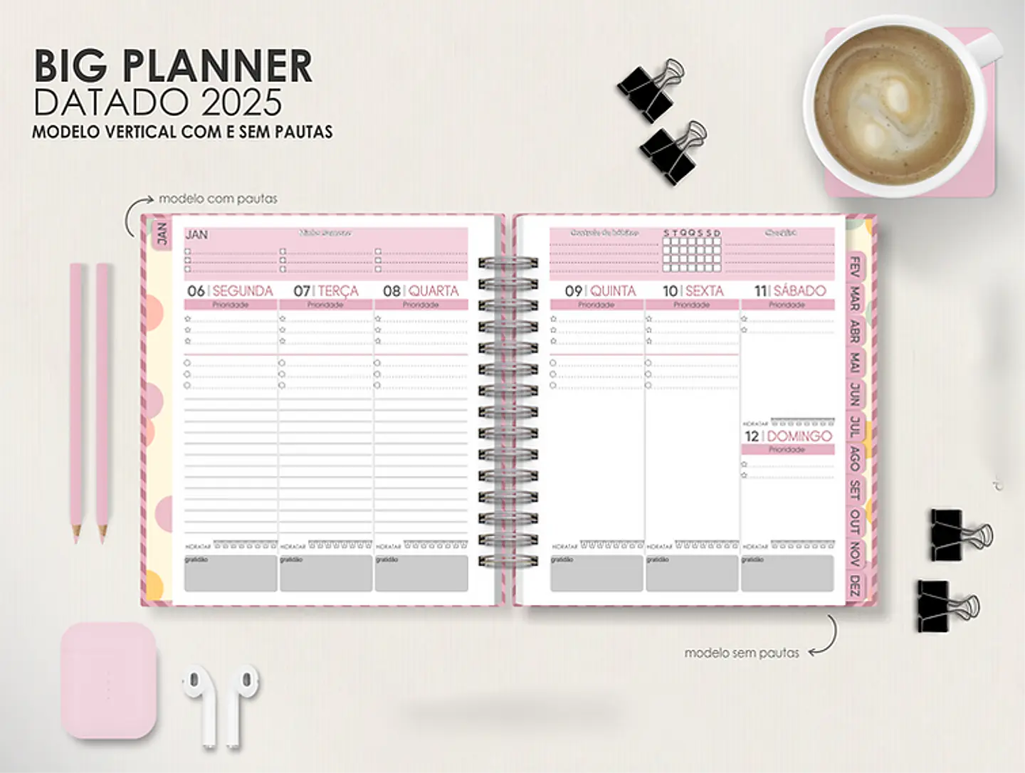 Arquivo Combo Planners Datados BIG, A5 e SLIM - Capas e Divisorias - Moldes da Le 3