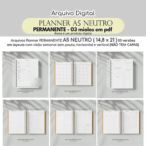 Arquivo Miolos Planner Neutro Pemanente A5 - ESTUDIO G19