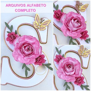 Arquivo Topo de Bolo Alfabeto Completo com Flores