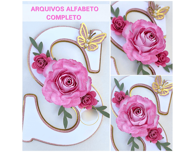 Arquivo Topo de Bolo Alfabeto Completo com Flores