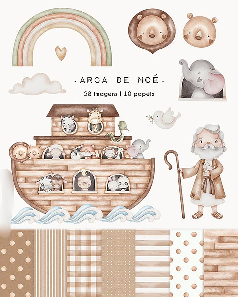 Kit Digital Arca de Noé Aquarela - Ni Estudio