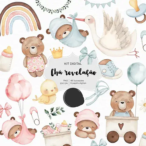 Kit Digital Chá Revelação Aquarela - ESTUDIO 812